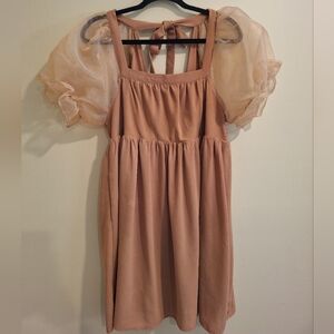 Entro Tan Blouse with Puff Sleeves